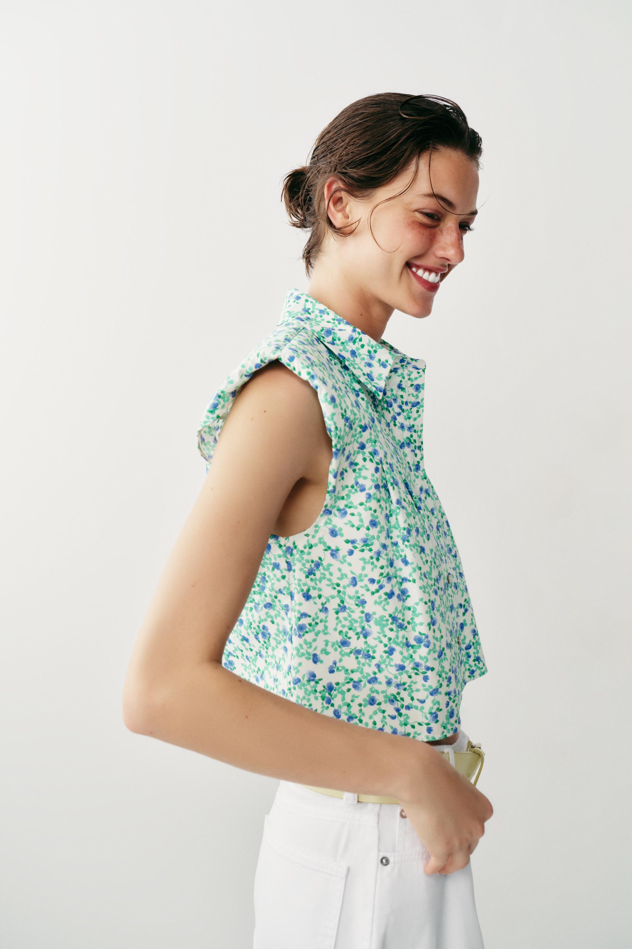 FLORAL PRINT SHOULDER PAD SHIRT